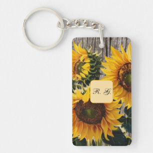 Porte-clefs Fleurs de soleil rustiques sur carton imprimé"