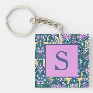 Porte-clefs Fleurs de style antique et motif monogramme oiseau