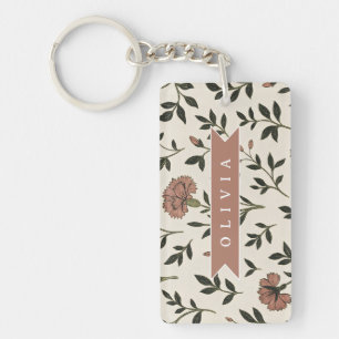 Porte-clefs Fleurs de style vintage élégantes et neutres perso