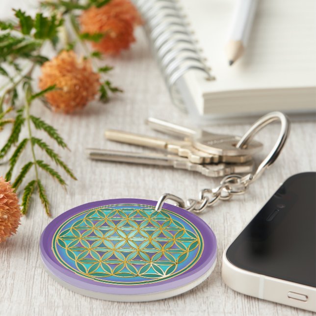 Porte-clefs FLEURS DE VIE - Géométrie Sacrée Design 1 (Devant droit)