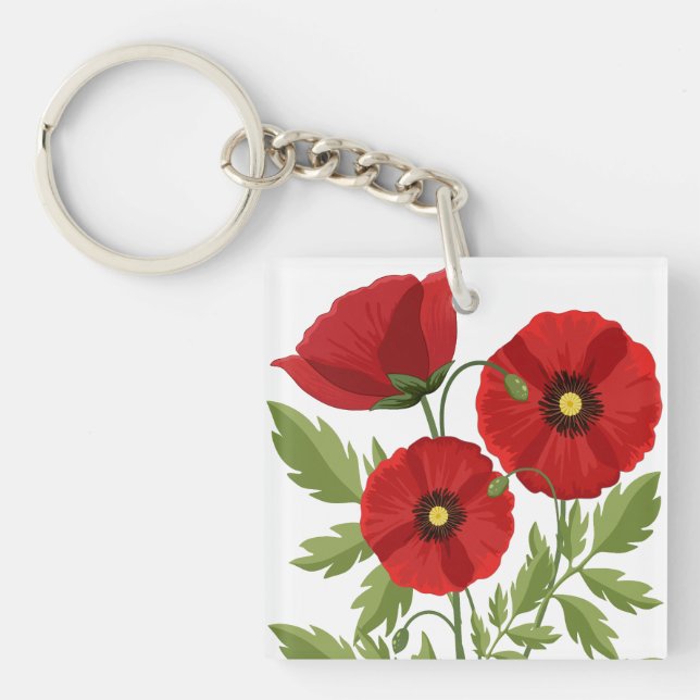 Porte-clefs Fleurs d'été joyeuses floraison de pavot (Devant)