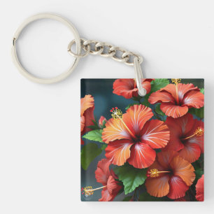 Porte-clefs Fleurs d'Hibiscus rouge vif-76894