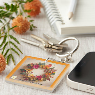 Porte-clefs "Fleurs d'hiver dorées"