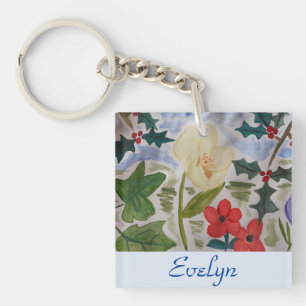 Porte-clefs Fleurs d'hiver et Noël Holly
