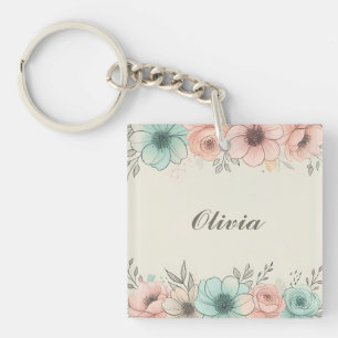 Porte-clefs Fleurs Élégantes Esquissées Aquarelle