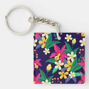 Porte-clefs Fleurs Exotiques Colorées Motif Feuilles-23021