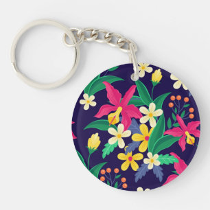 Porte-clefs Fleurs Exotiques Colorées Motif Feuilles-23021