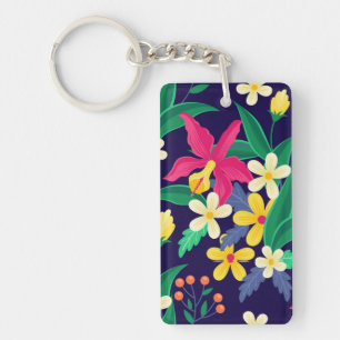 Porte-clefs Fleurs Exotiques Colorées Motif Feuilles-23021