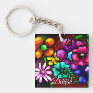 Porte-clefs Fleurs florales de style graffiti à la Whimsical L