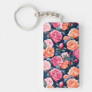 Porte-clefs Fleurs florales roses Motif-80037