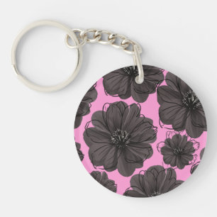 Porte-clefs Fleurs gris foncé