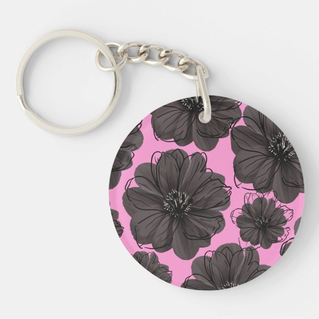 Porte-clefs Fleurs gris foncé (Devant)