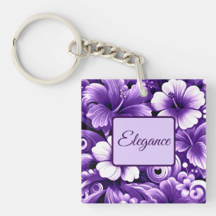 Porte-clefs Fleurs hawaïennes tropicales Hibiscus Motif violet