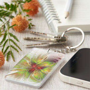 Porte-clefs Fleurs imaginaires fractales douces et tendres
