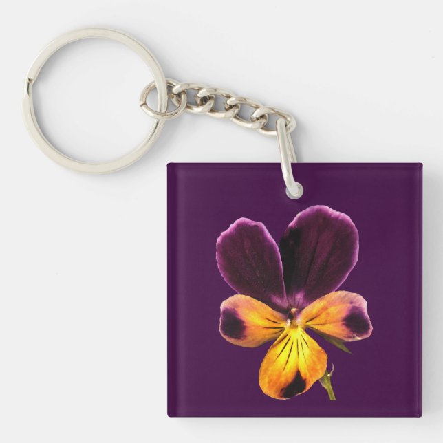 Porte-clefs Fleurs jaunes et violettes Porte - clé acrylique f (Devant)