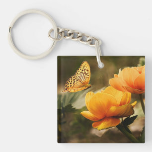 Porte-clefs Fleurs Jaunes Profondes et Lumineuses avec Papillo