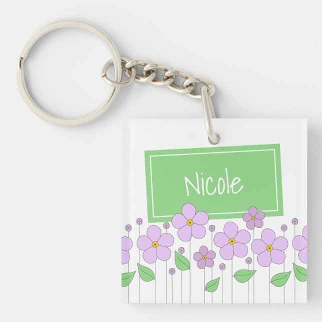Porte-clefs Fleurs Lilac et Porte - clé acrylique Tag (Devant)