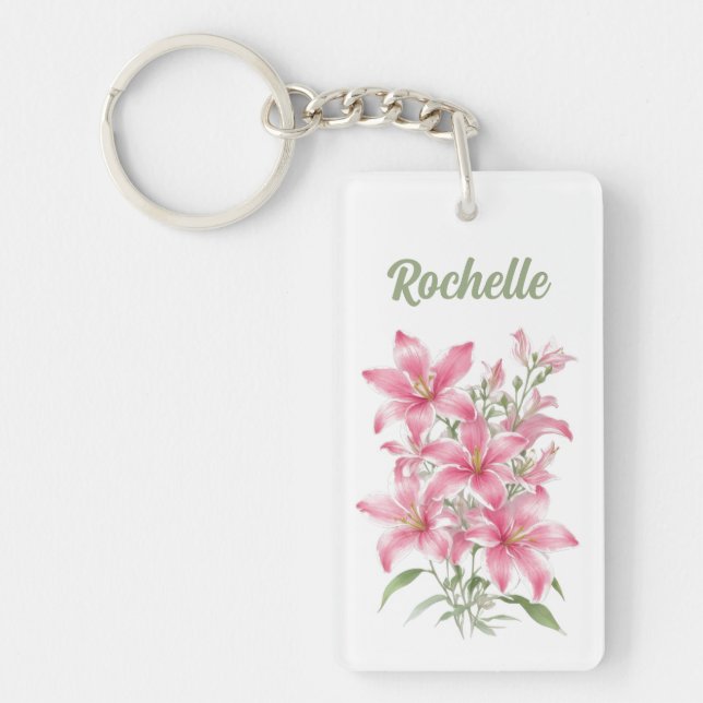 Porte-clefs Fleurs Lys Roses Personnalisées (Devant)