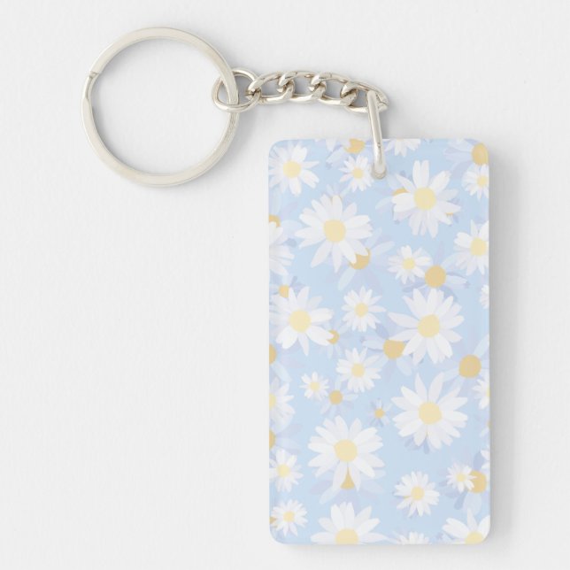 Porte-clefs Fleurs marguerites Bleues Classiques (Devant)