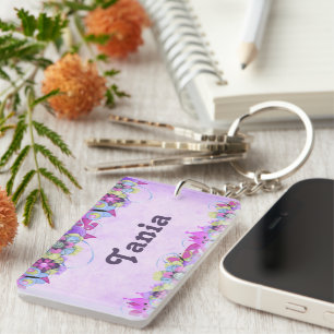 Porte-clefs Fleurs mignonnes et papillons sur violet