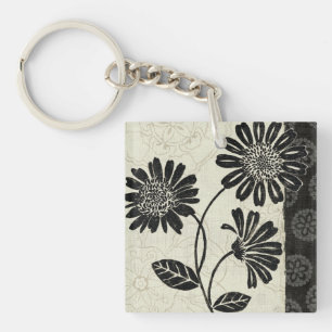 Porte-clefs Fleurs noires et blanches 2