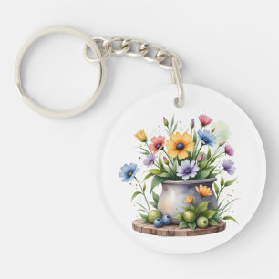 Porte-clefs fleurs orange, rose, jaune et bleue