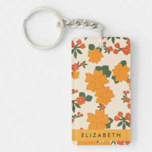 Porte-clefs Fleurs Oranges, Motif De Fleurs, Votre Nom