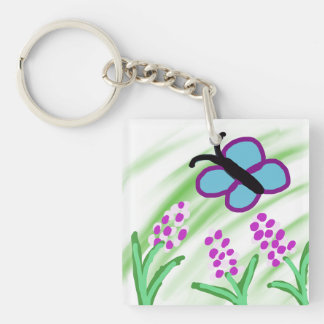 Porte-clefs Fleurs papillons bleues