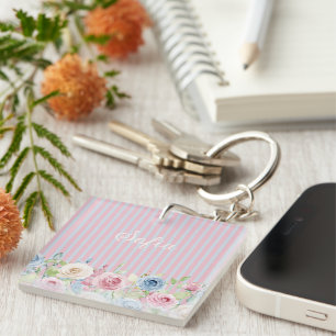 Porte-clefs Fleurs pastel coquette personnalisées