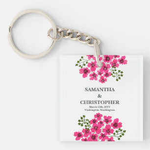 Porte-clefs Fleurs roses à l'aquarelle-53431