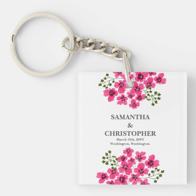 Porte-clefs Fleurs roses à l'aquarelle-53431 (Devant)