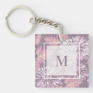 Porte-clefs Fleurs roses, aquarelle, rétro
