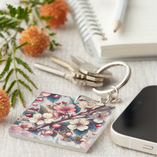 Porte-clefs Fleurs roses de cerisier florales japonaises Sakur