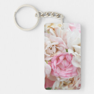 Porte-clefs Fleurs roses et blanches