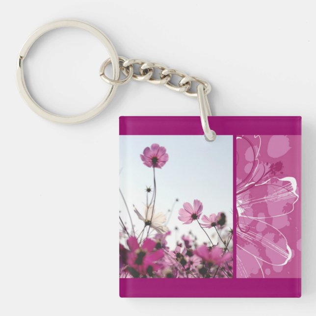Porte-clefs Fleurs roses fleurs florales design nature belle (Devant)
