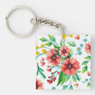 Porte-clefs Fleurs roses peintes à la main Motif Floral-23498