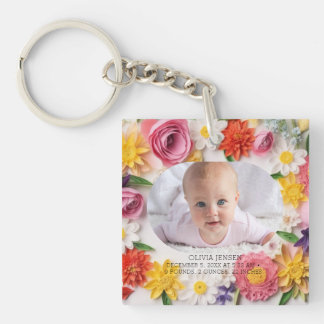 Porte-clefs Fleurs roses personnalisées aquarelle nouveau bébé