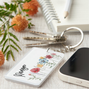 Porte-clefs Fleurs sauvages à l'aquarelle peintes avec votre n