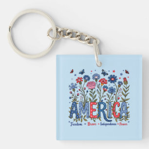 Porte-clefs Fleurs sauvages américaines patriotiques Quatre ju