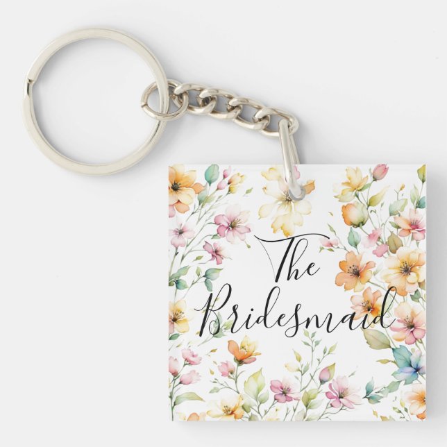 Porte-clefs Fleurs sauvages d'aquarelle rose orange Boho (Devant)