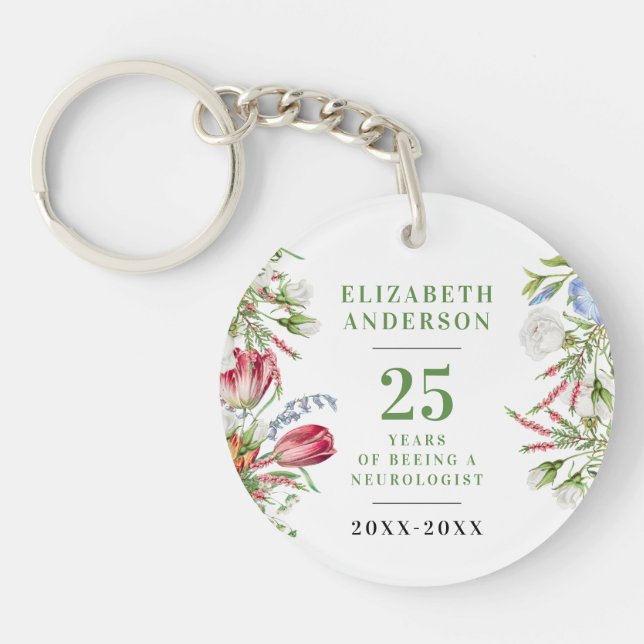 Porte-clefs Fleurs sauvages vertes blanches élégantes Retraite (Devant)