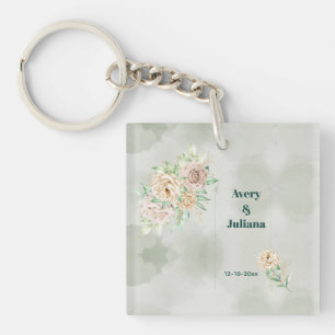 Porte-clefs Fleurs Teintes Terrouses Bohème Élégant Vert Sauge