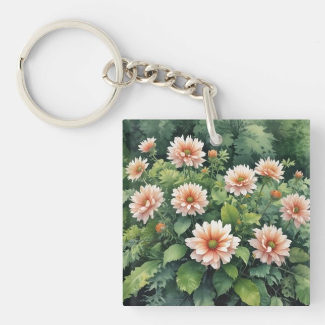 Porte-clefs Fleurs Verdure Elégante Aquarelle (Devant)