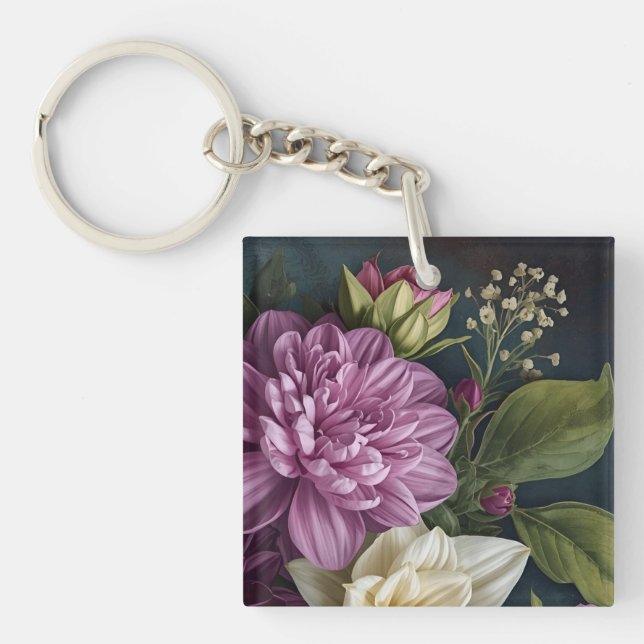 Porte-clefs Fleurs Vintage Sombres (Devant)