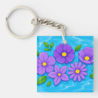 Porte-clefs Fleurs violettes avec des feuilles vertes sur de l