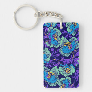 Porte-clefs Fleurs violettes et bleues William Morris
