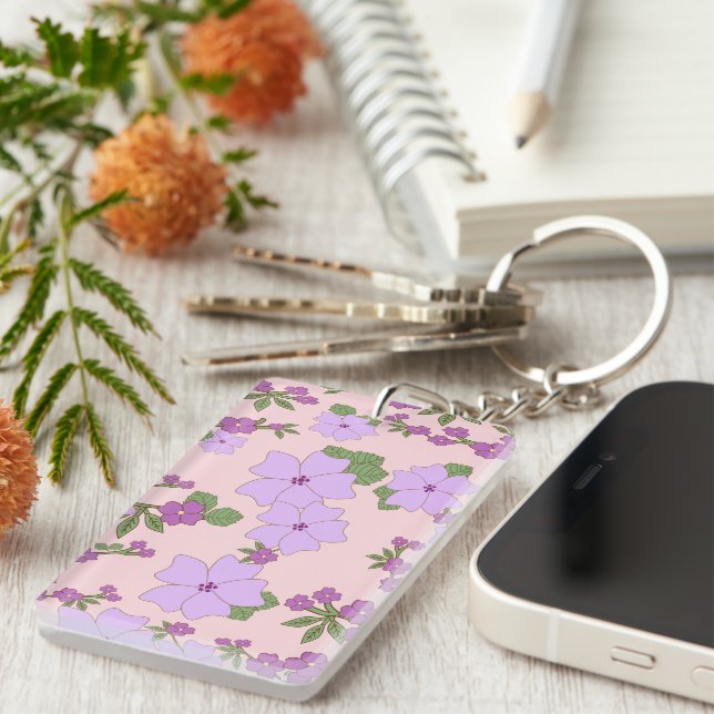Porte-clefs Fleurs Violettes, Modèle Floral, Motif De Fleurs (Devant droit)