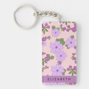 Porte-clefs Fleurs Violettes, Motif De Fleurs, Votre Nom