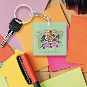 Porte-clefs Fleurs violettes roses au henné