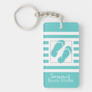 Porte-clefs Flip Flops Aqua Stripe Beach House